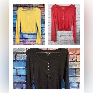 Three cropped button down long sleeves